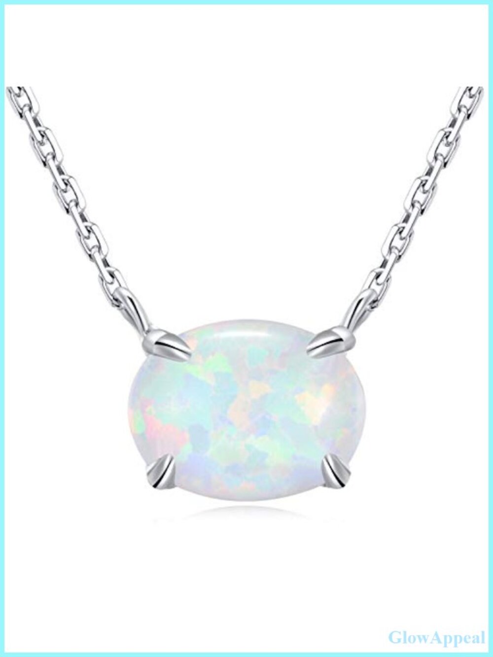 925 Sterling Silver Opal Pendant Necklace 14k White Gold Plated Dainty